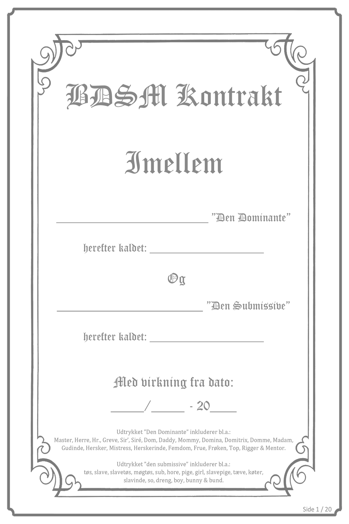 BDSM Kontrakt - Slave Kontrakt - Domina Kontrakt